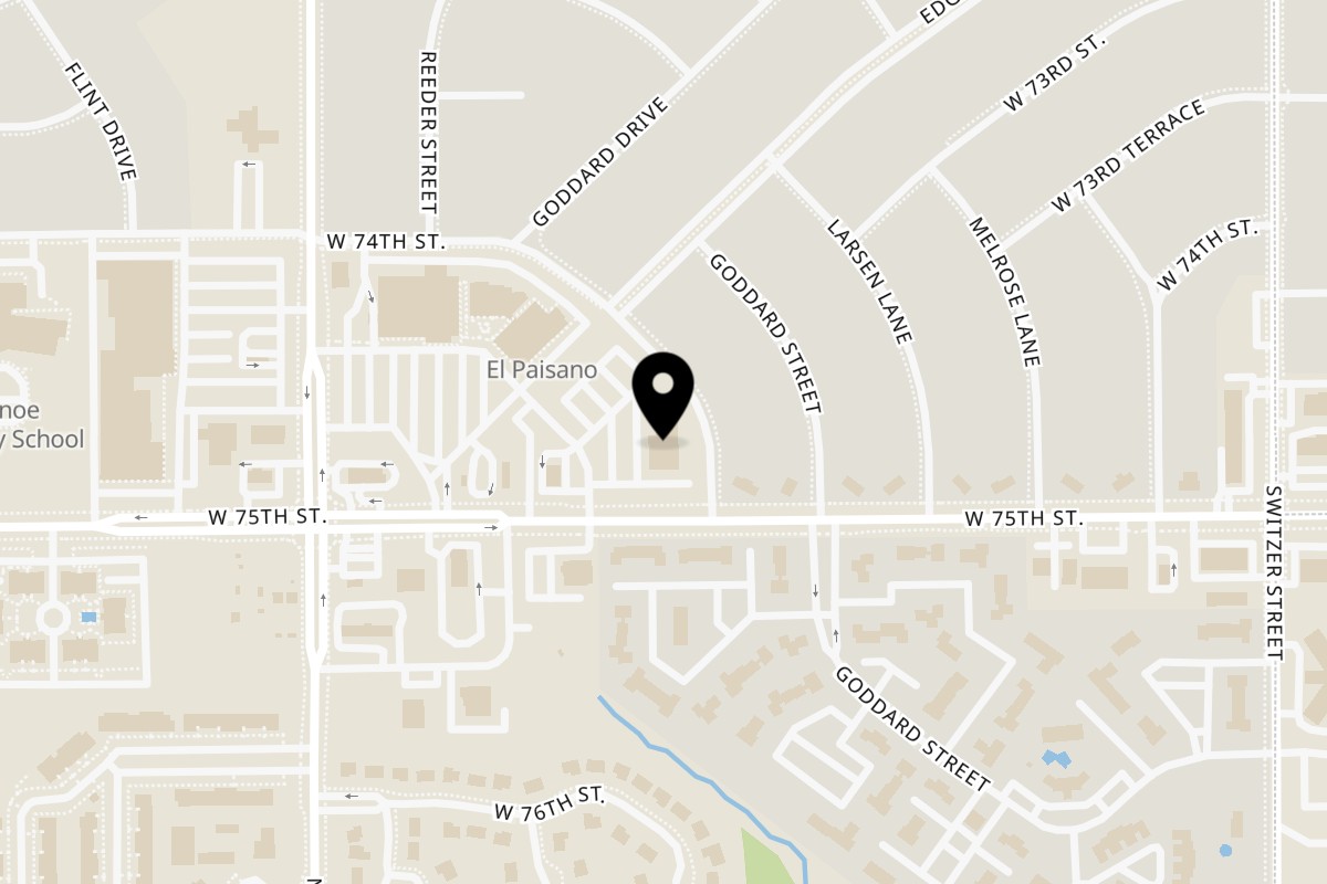 Map showing the location of Tacos el Migue Food Truck - W 75th St on 10810 W 75th St in Shawnee